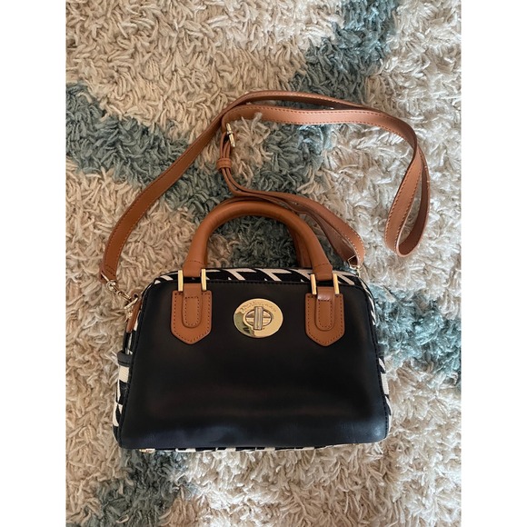 Spartina 449 Satchel Crossbody Bag Black Houndstooth Purse‎ - Picture 1 of 6